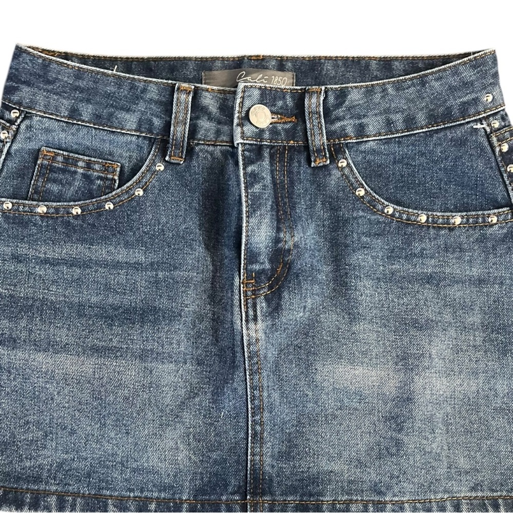 Cali 1850 Denim Mini Skirt with Studded Details - Picture 2 of 11
